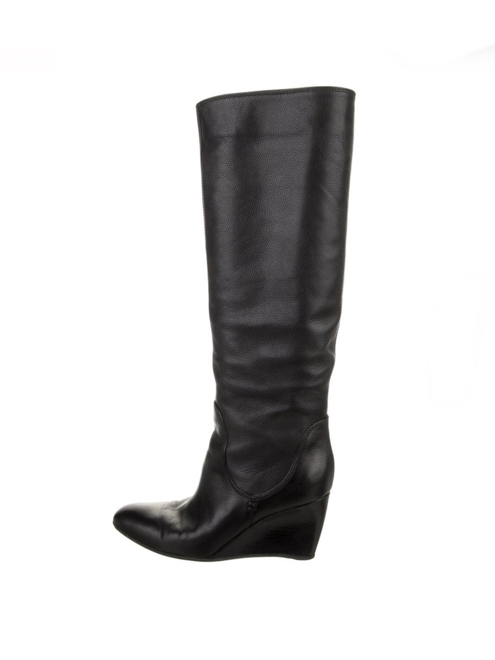 Sergio Rossi Black Leather Knee-High Wedge Boots 37.5